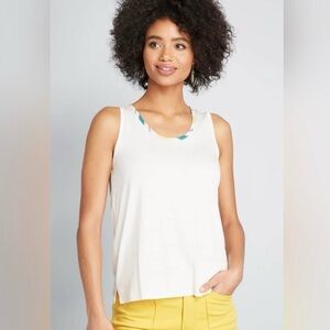 ModCloth Cream Contrast Tank Top with Multicolor Trim